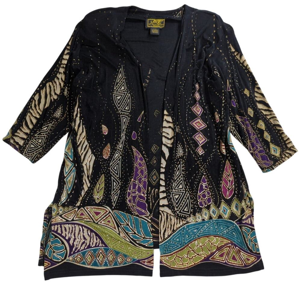 VTG A Touch Of Class L XL Womens Jacket Cardigan Multicolor Abstract USA